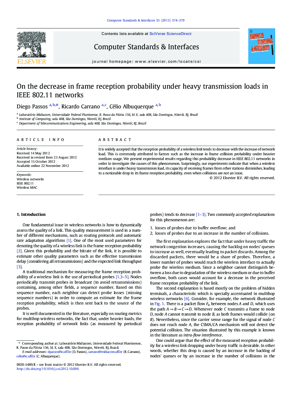 On the decrease in frame reception probability under heavy transmission loads in IEEE 802.11 networks