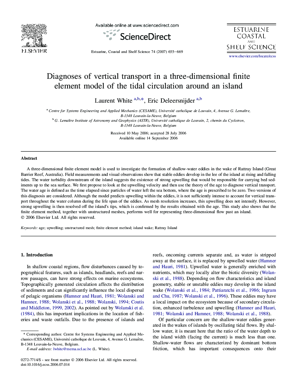 Diagnoses of vertical transport in a three-dimensional finite element model of the tidal circulation around an island