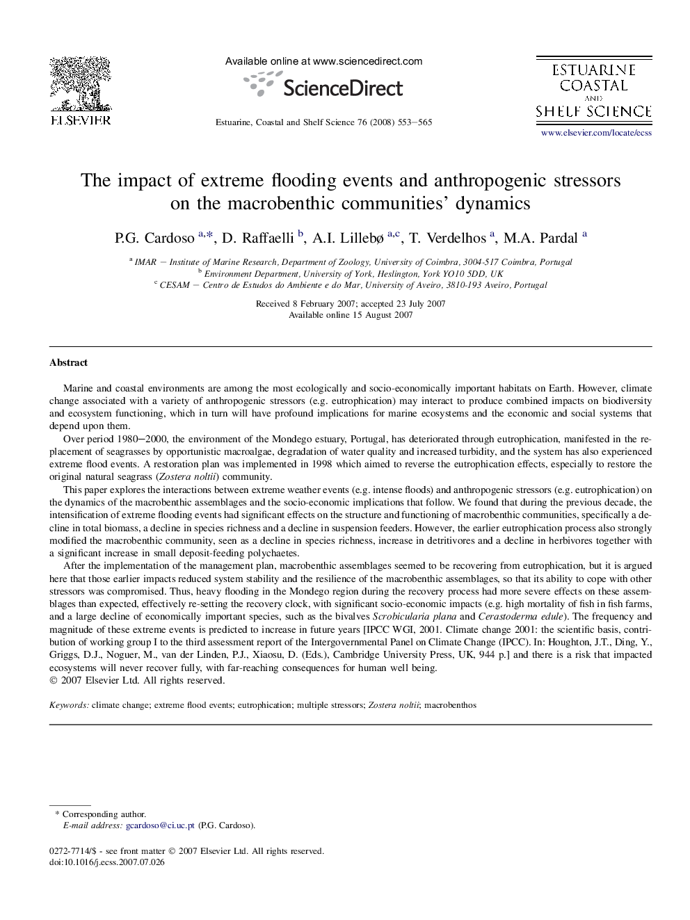 The impact of extreme flooding events and anthropogenic stressors on the macrobenthic communities’ dynamics