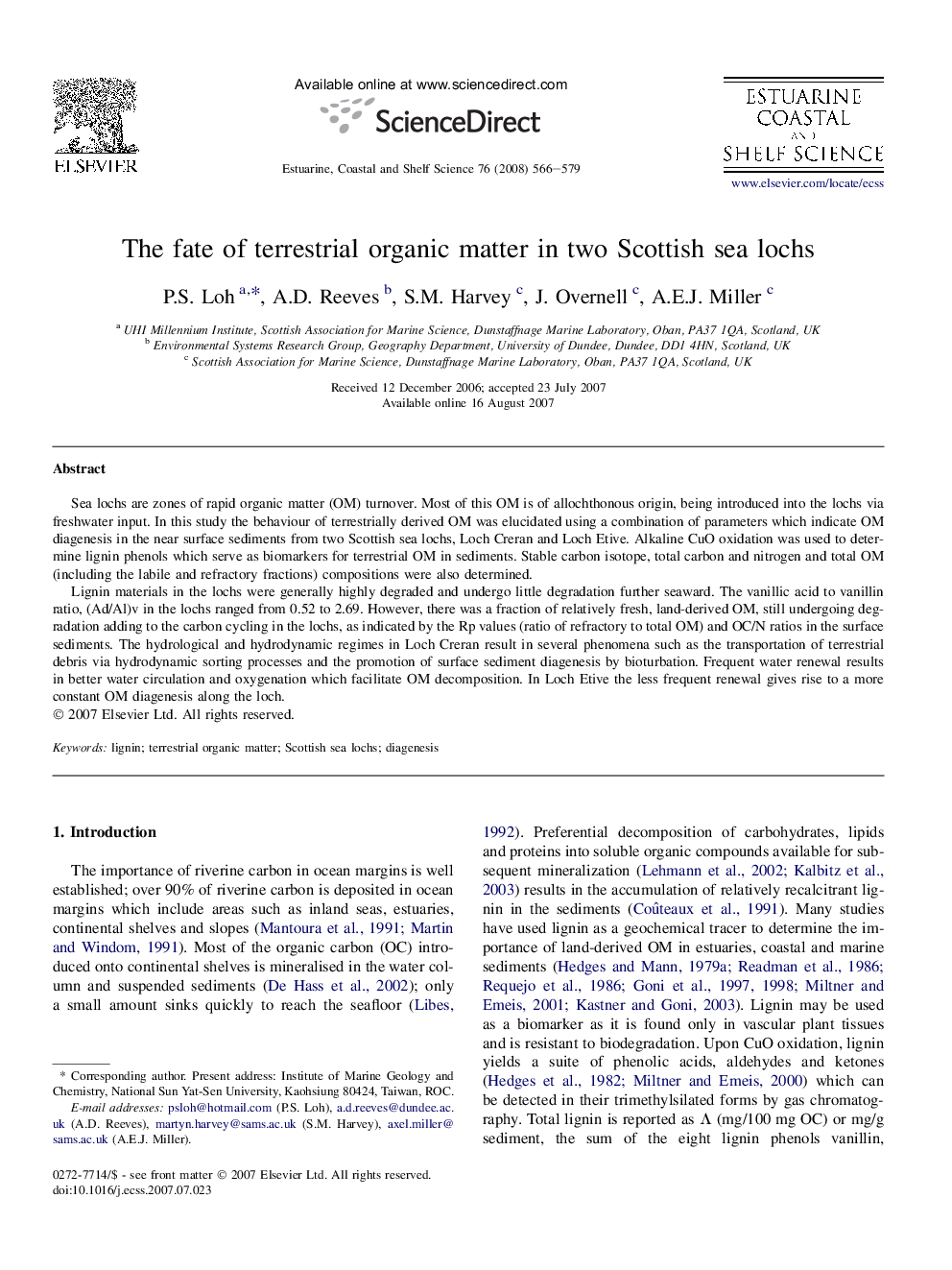 The fate of terrestrial organic matter in two Scottish sea lochs