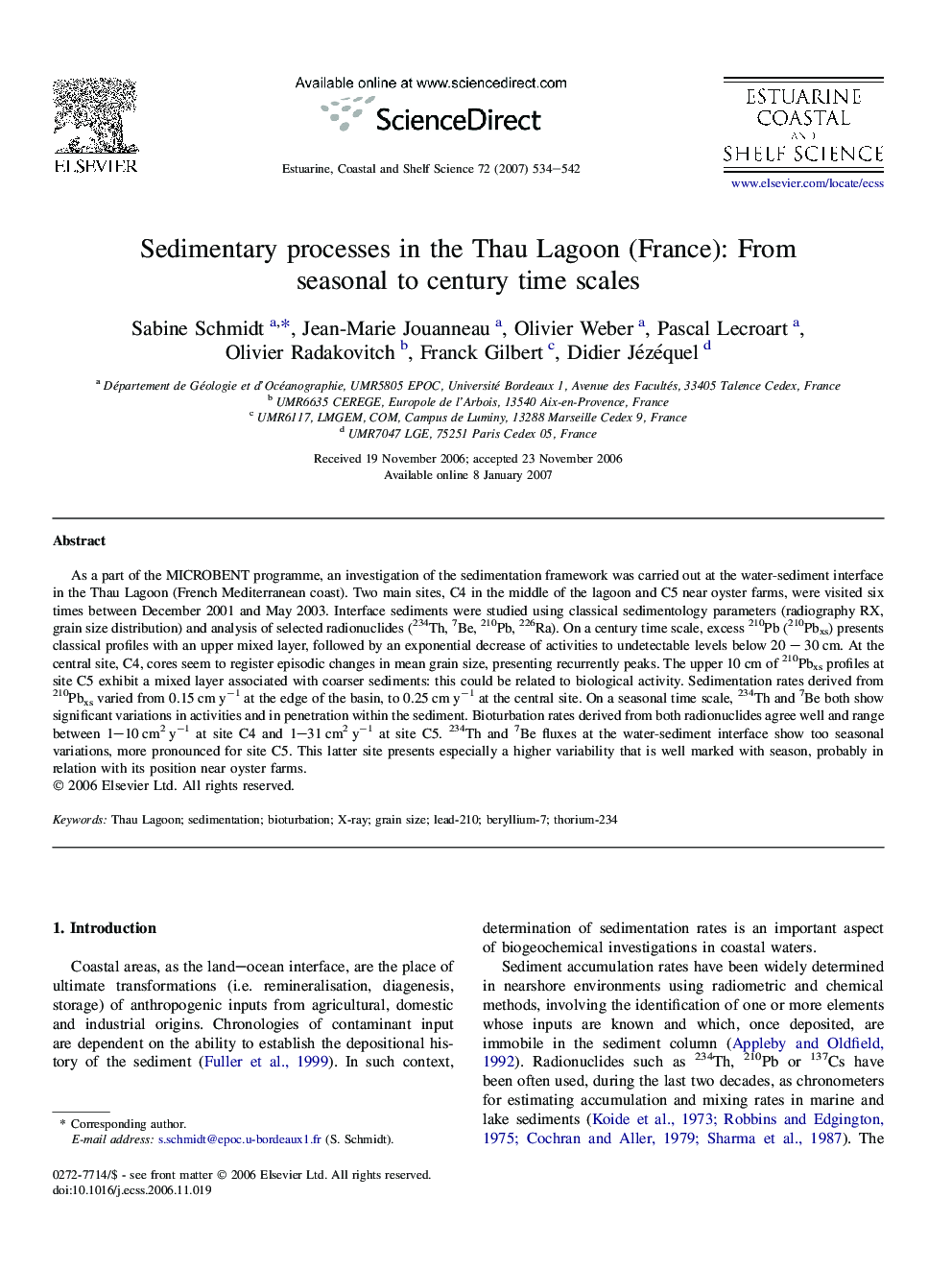 Sedimentary processes in the Thau Lagoon (France): From seasonal to century time scales