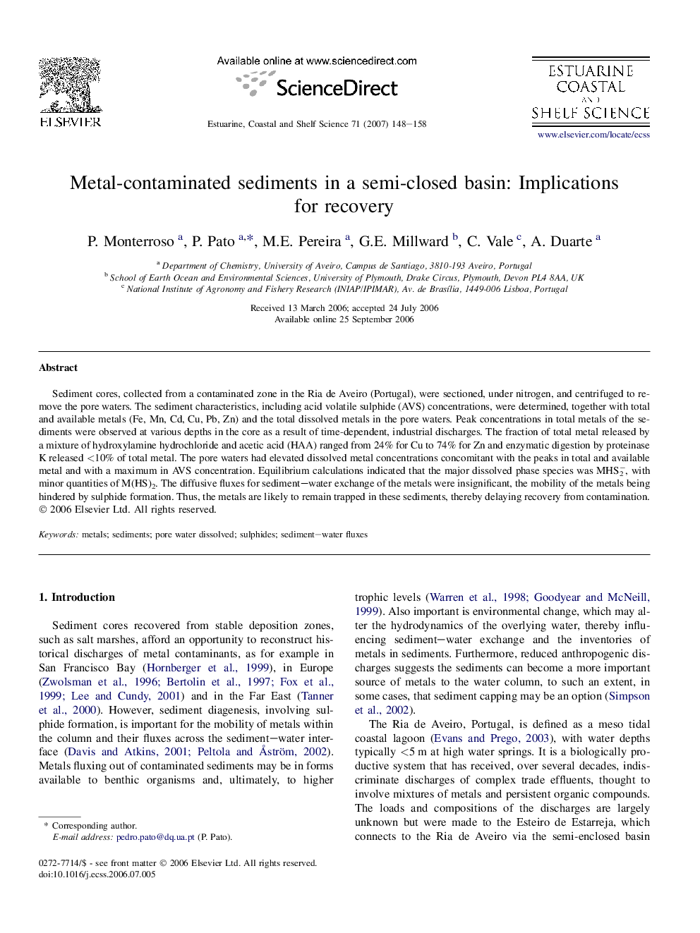 Metal-contaminated sediments in a semi-closed basin: Implications for recovery