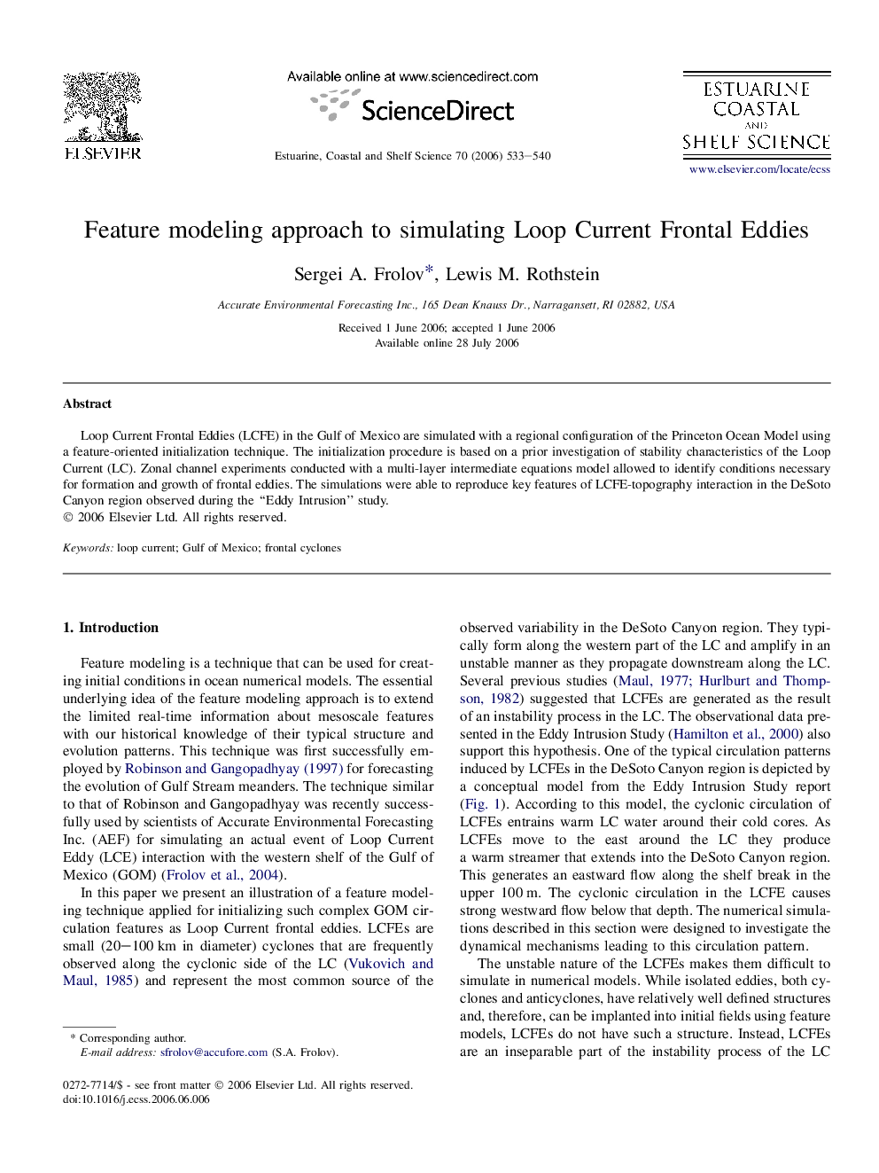 Feature modeling approach to simulating Loop Current Frontal Eddies