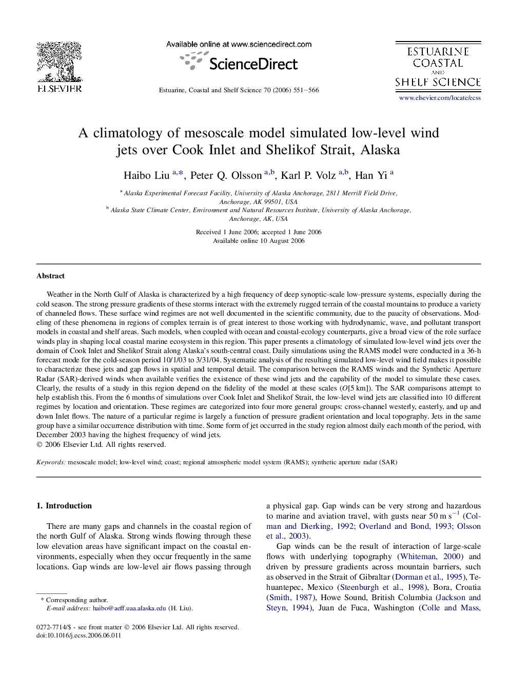 A climatology of mesoscale model simulated low-level wind jets over Cook Inlet and Shelikof Strait, Alaska