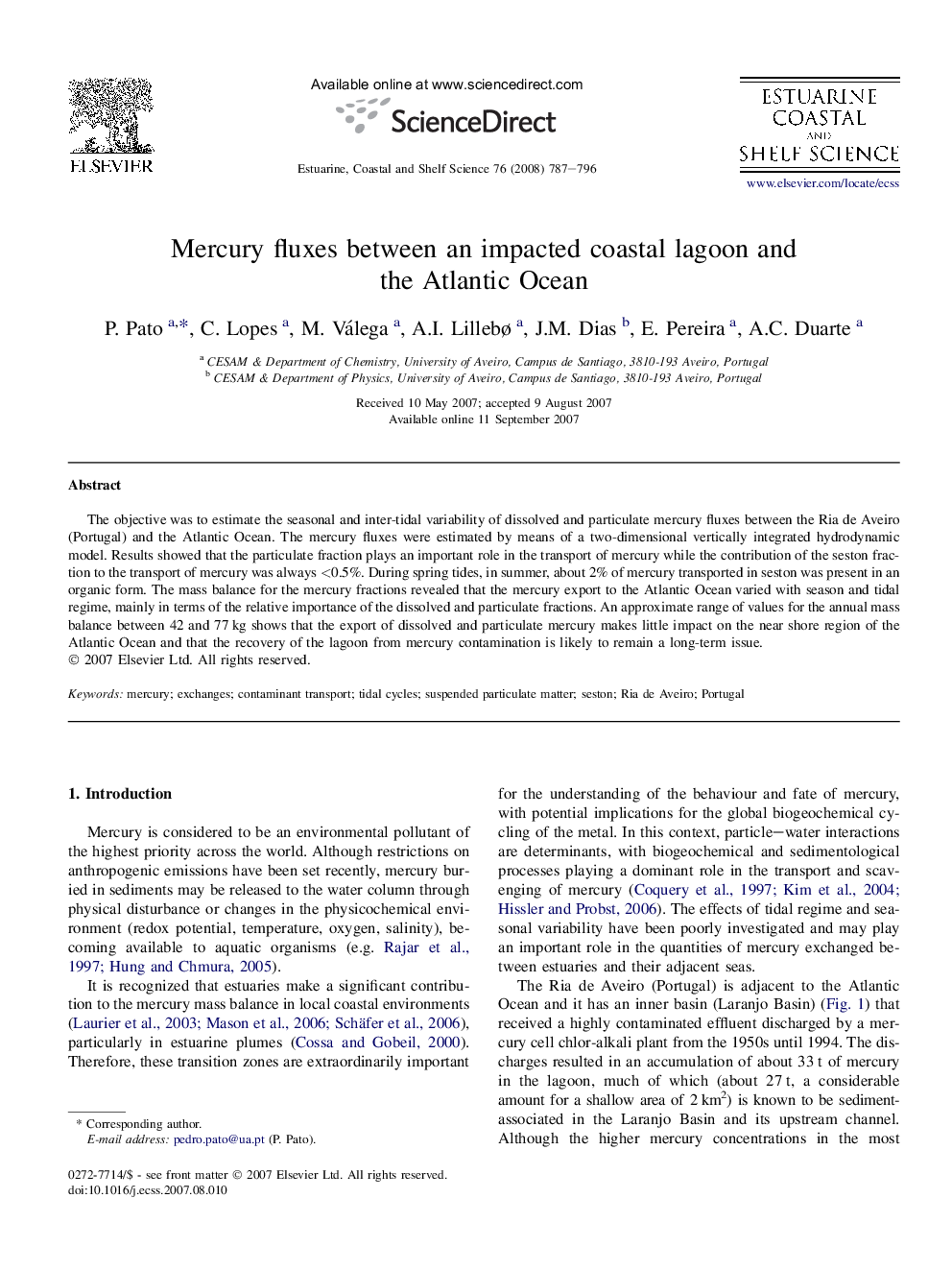 Mercury fluxes between an impacted coastal lagoon and the Atlantic Ocean