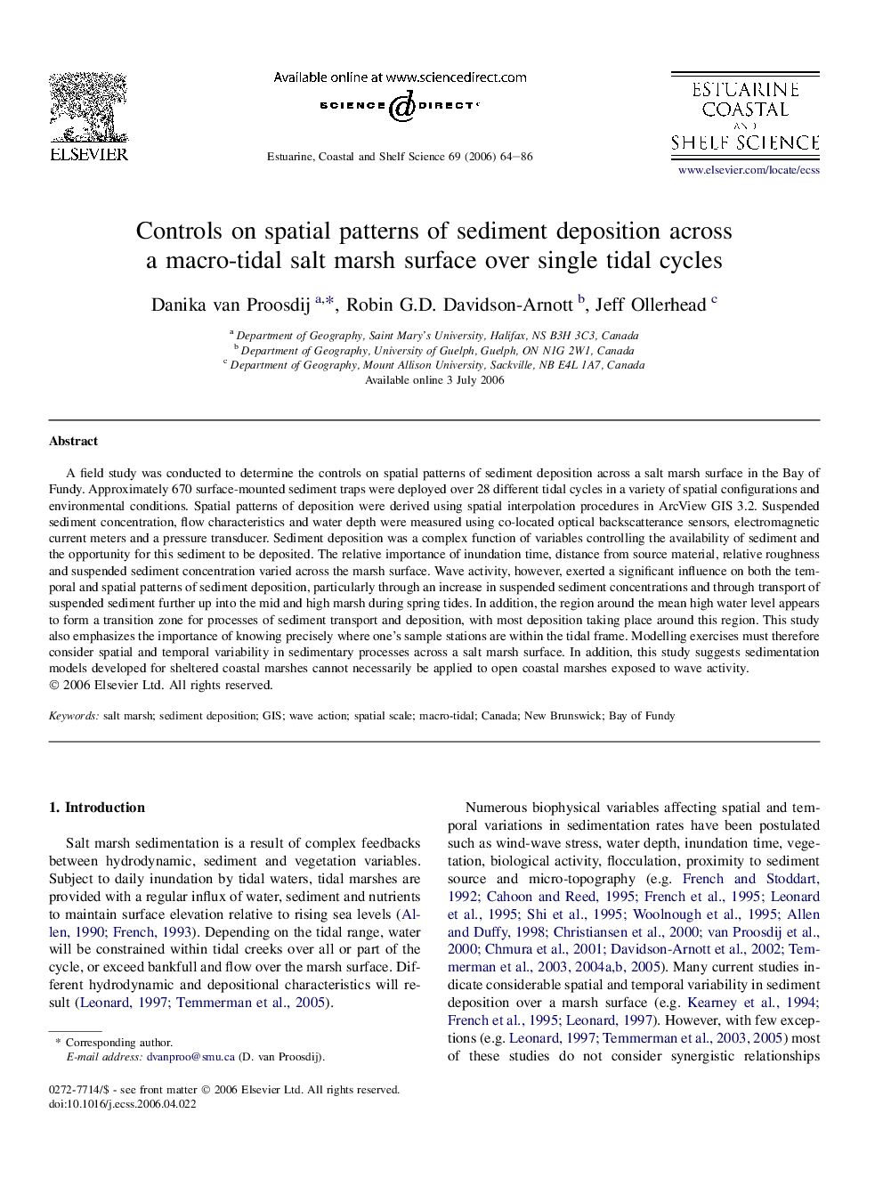 Controls on spatial patterns of sediment deposition across a macro-tidal salt marsh surface over single tidal cycles