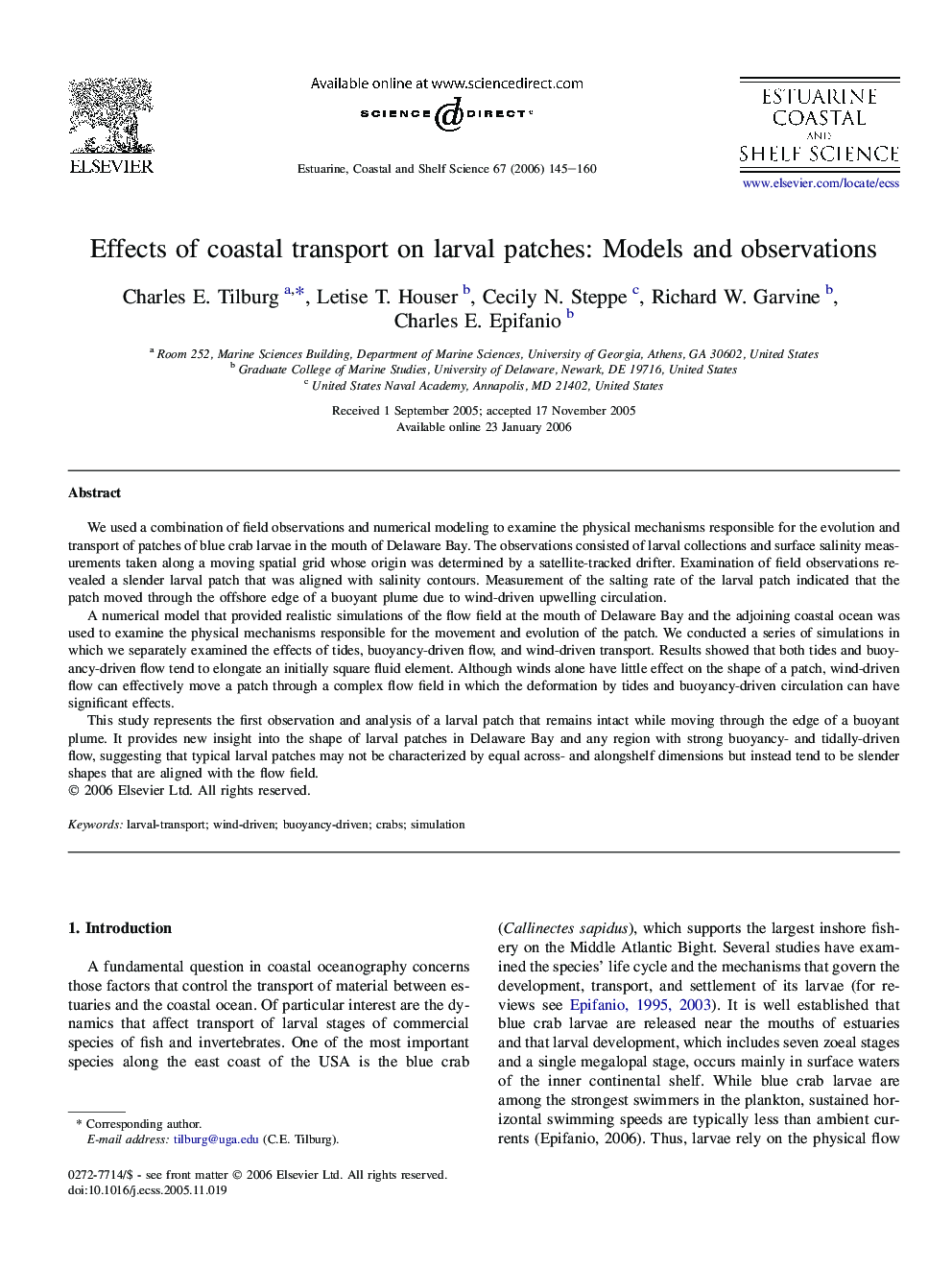Effects of coastal transport on larval patches: Models and observations