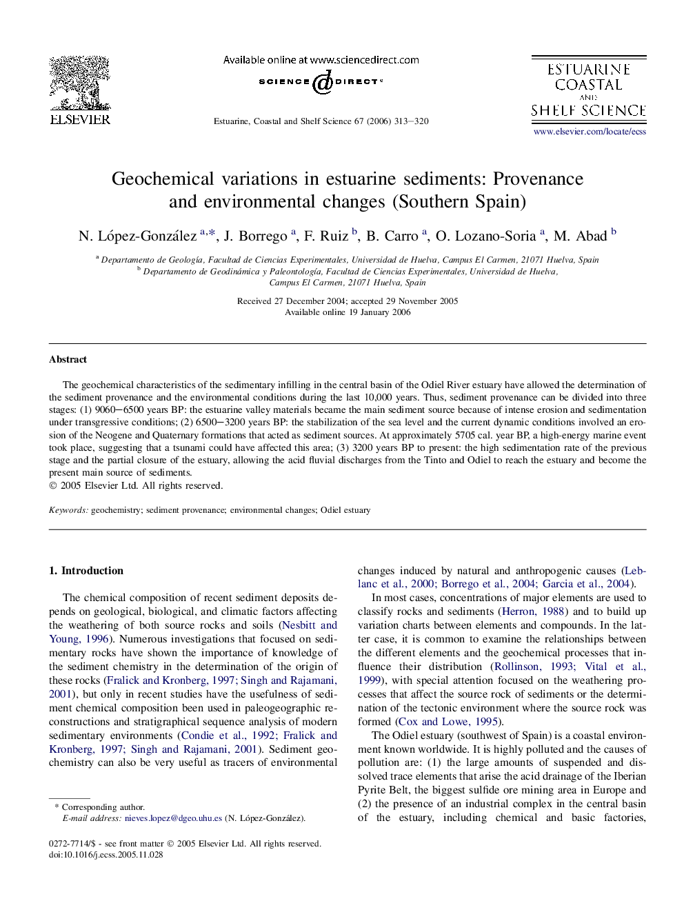 Geochemical variations in estuarine sediments: Provenance and environmental changes (Southern Spain)