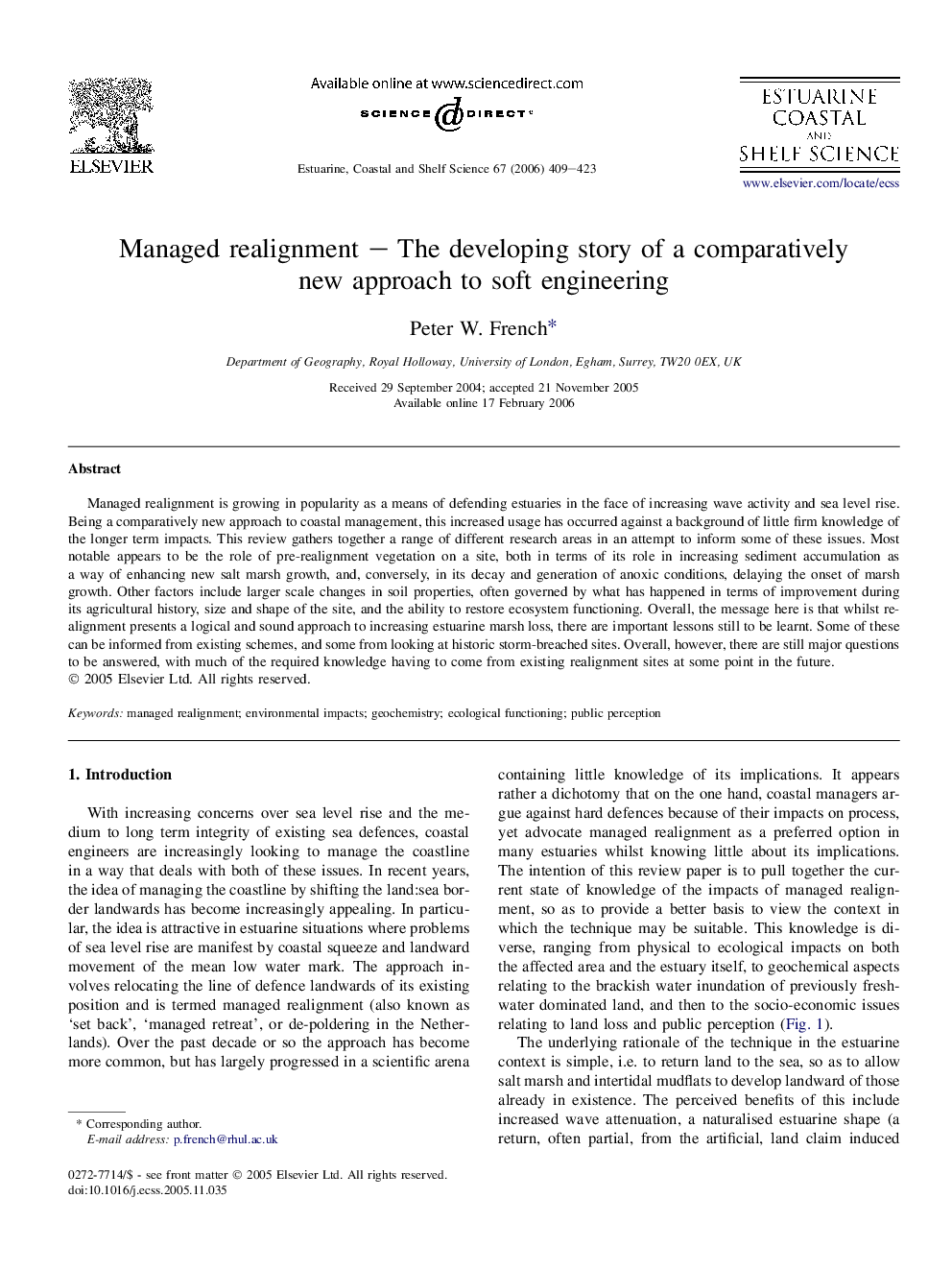 Managed realignment – The developing story of a comparatively new approach to soft engineering