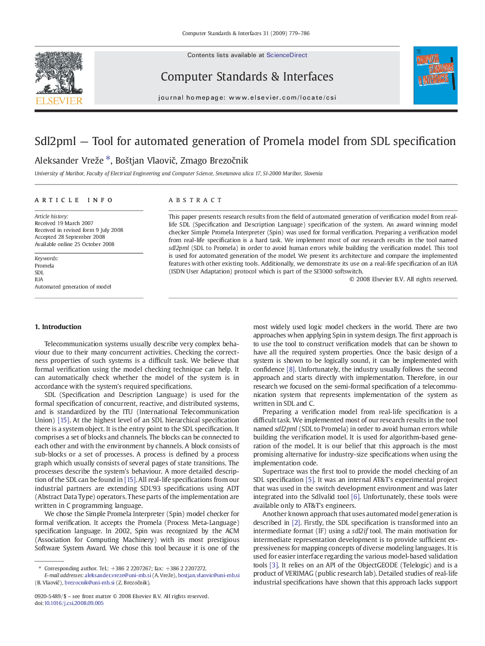 Sdl2pml - Tool for automated generation of Promela model from SDL specification