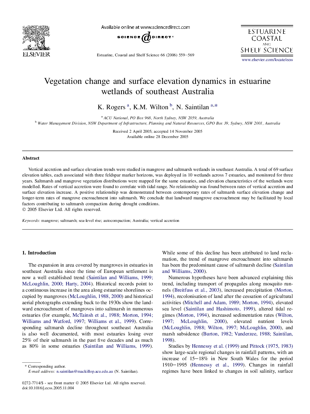 Vegetation change and surface elevation dynamics in estuarine wetlands of southeast Australia