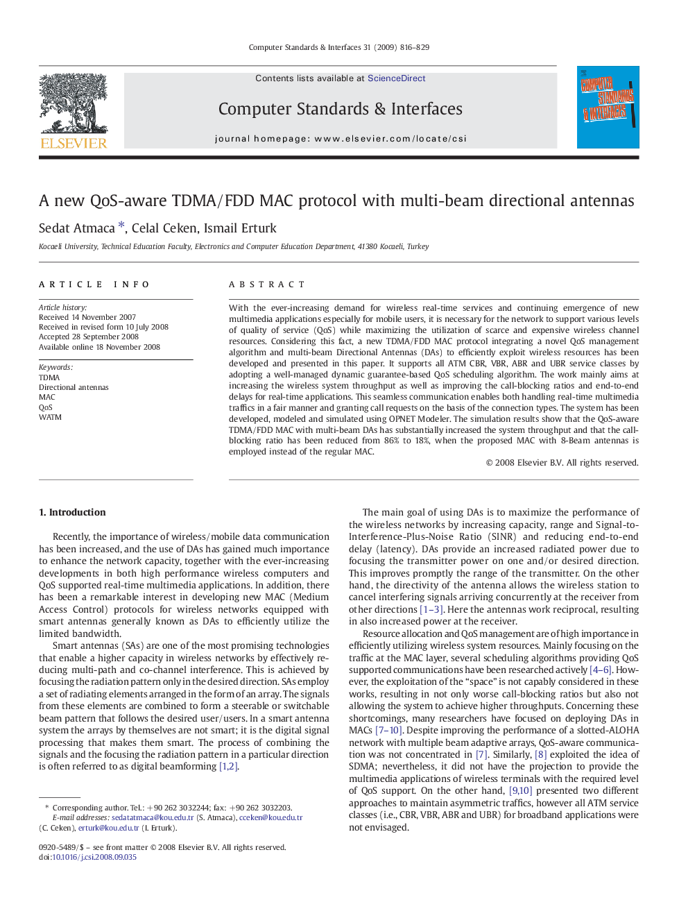 A new QoS-aware TDMA/FDD MAC protocol with multi-beam directional antennas