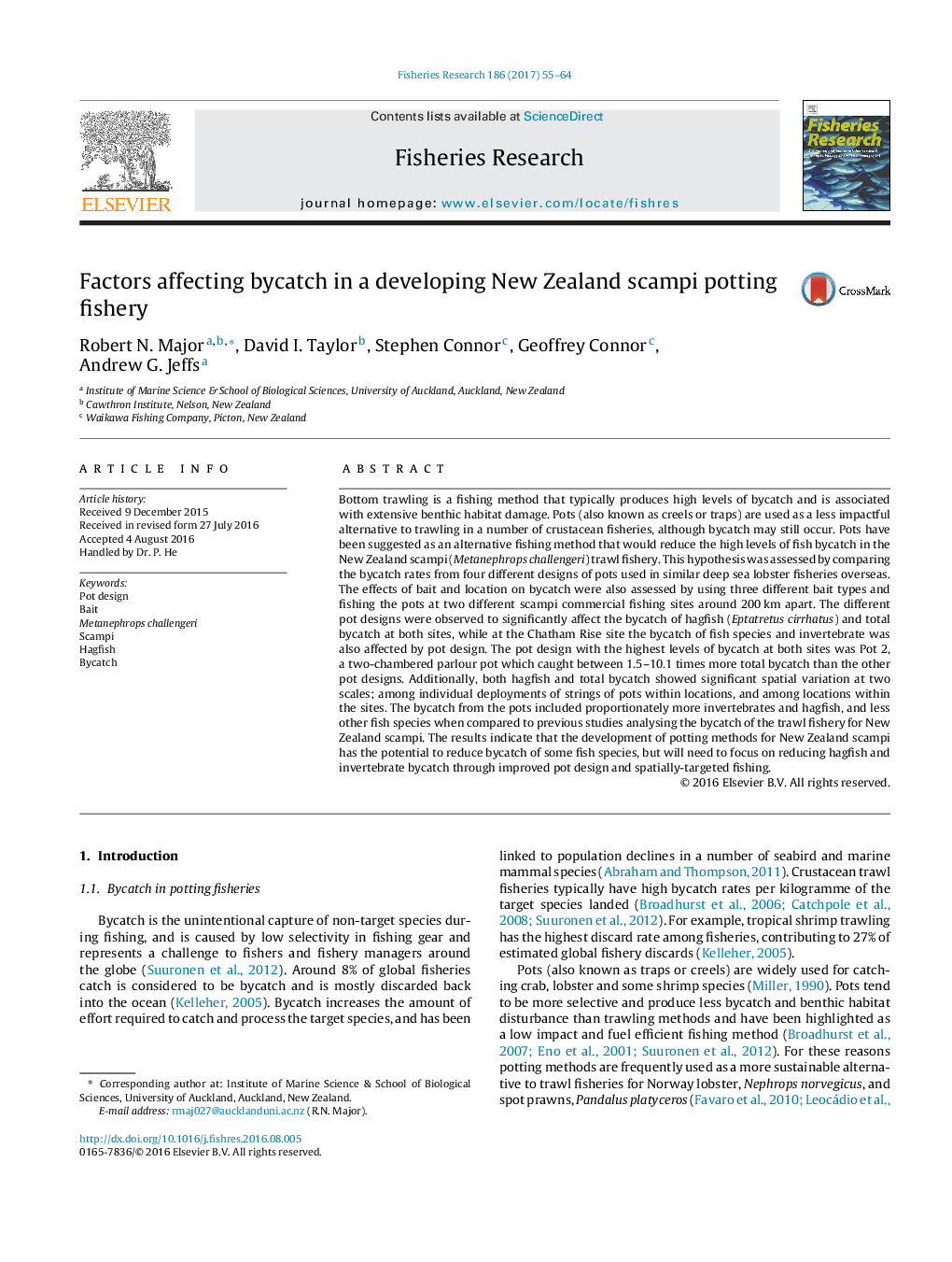 Factors affecting bycatch in a developing New Zealand scampi potting fishery