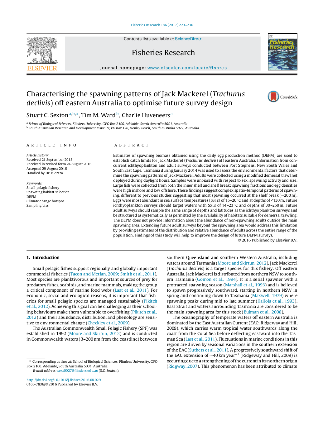 Characterising the spawning patterns of Jack Mackerel (Trachurus declivis) off eastern Australia to optimise future survey design