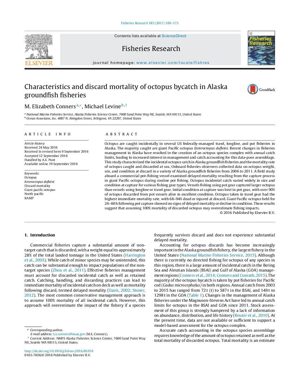 ویژگی ها و تلفات قابل اغماض bycatch هشت پا در ماهیگیری groundfish آلاسکا