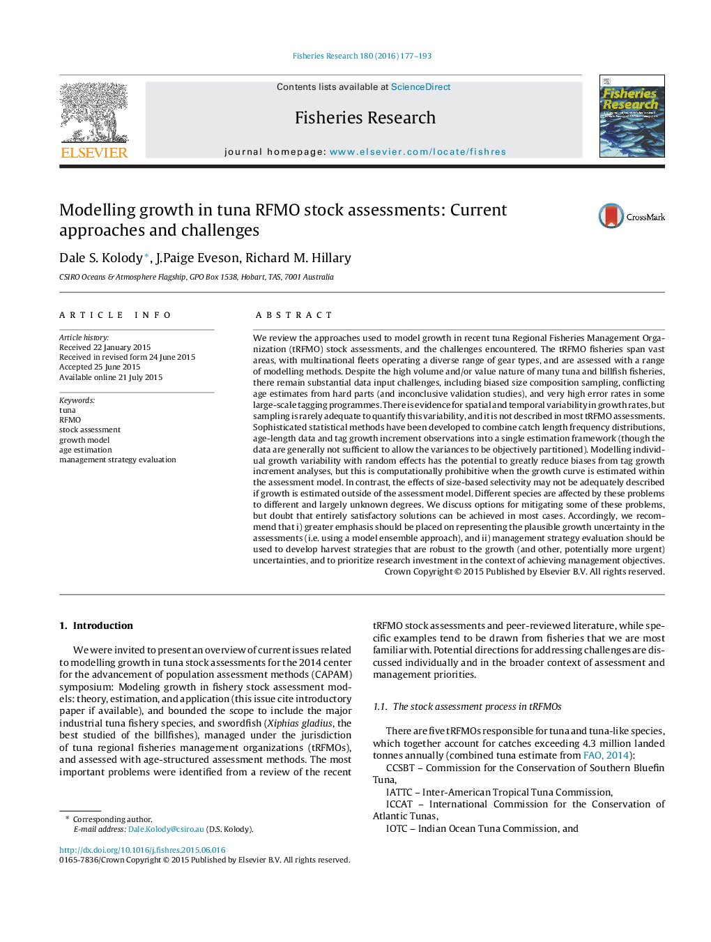 Modelling growth in tuna RFMO stock assessments: Current approaches and challenges