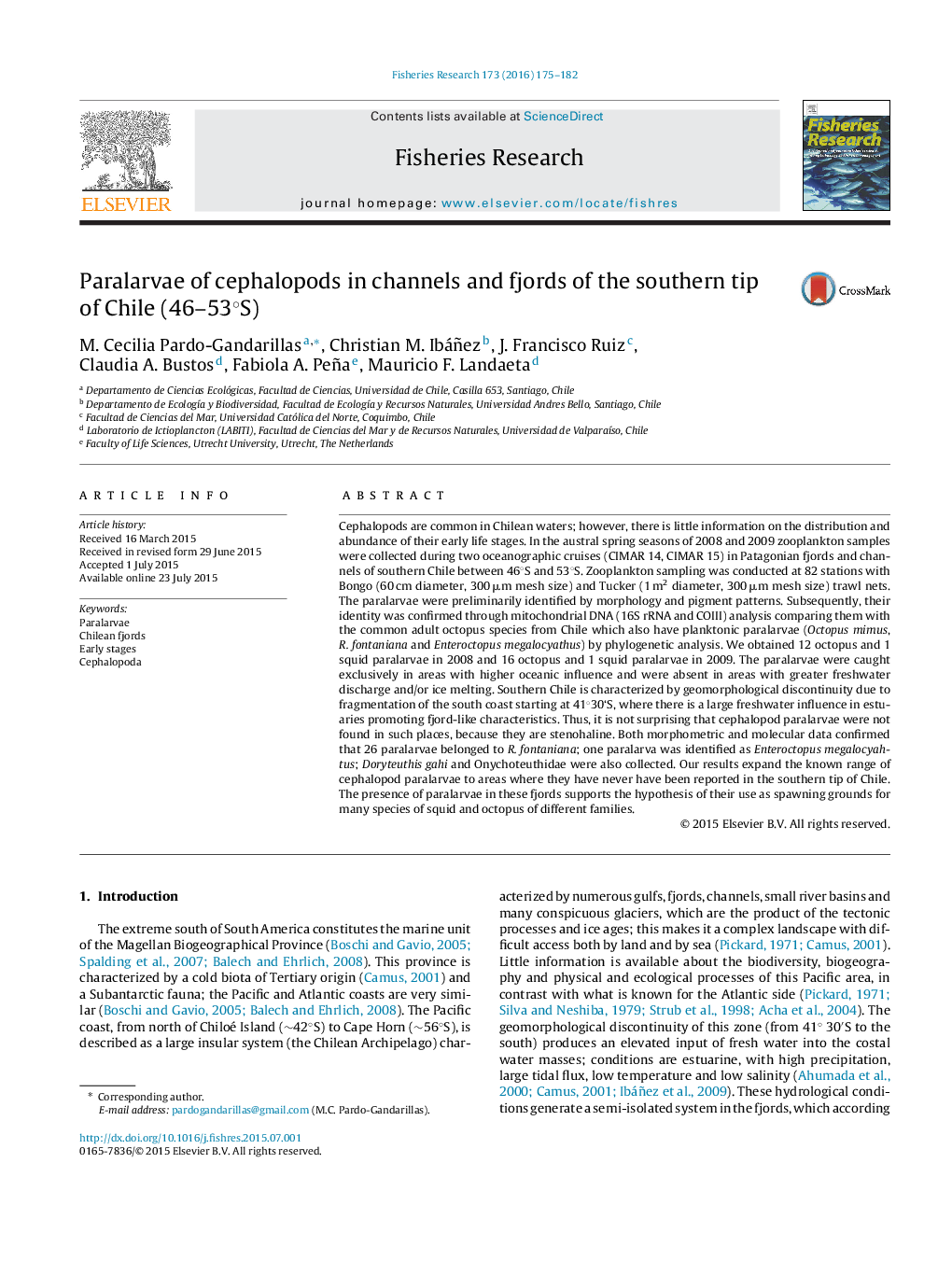 Paralarvae of cephalopods in channels and fjords of the southern tip of Chile (46–53°S)