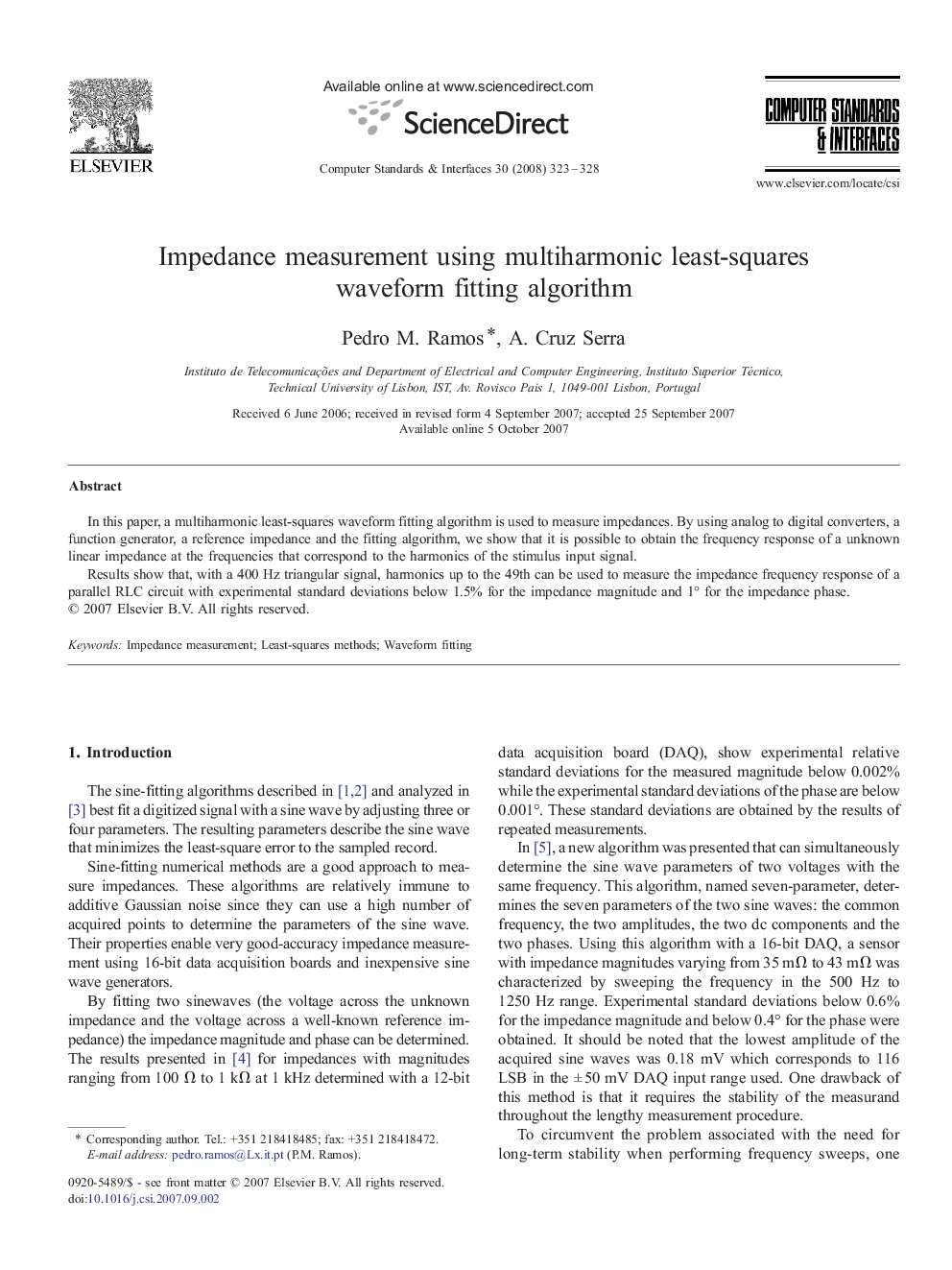 Impedance measurement using multiharmonic least-squares waveform fitting algorithm