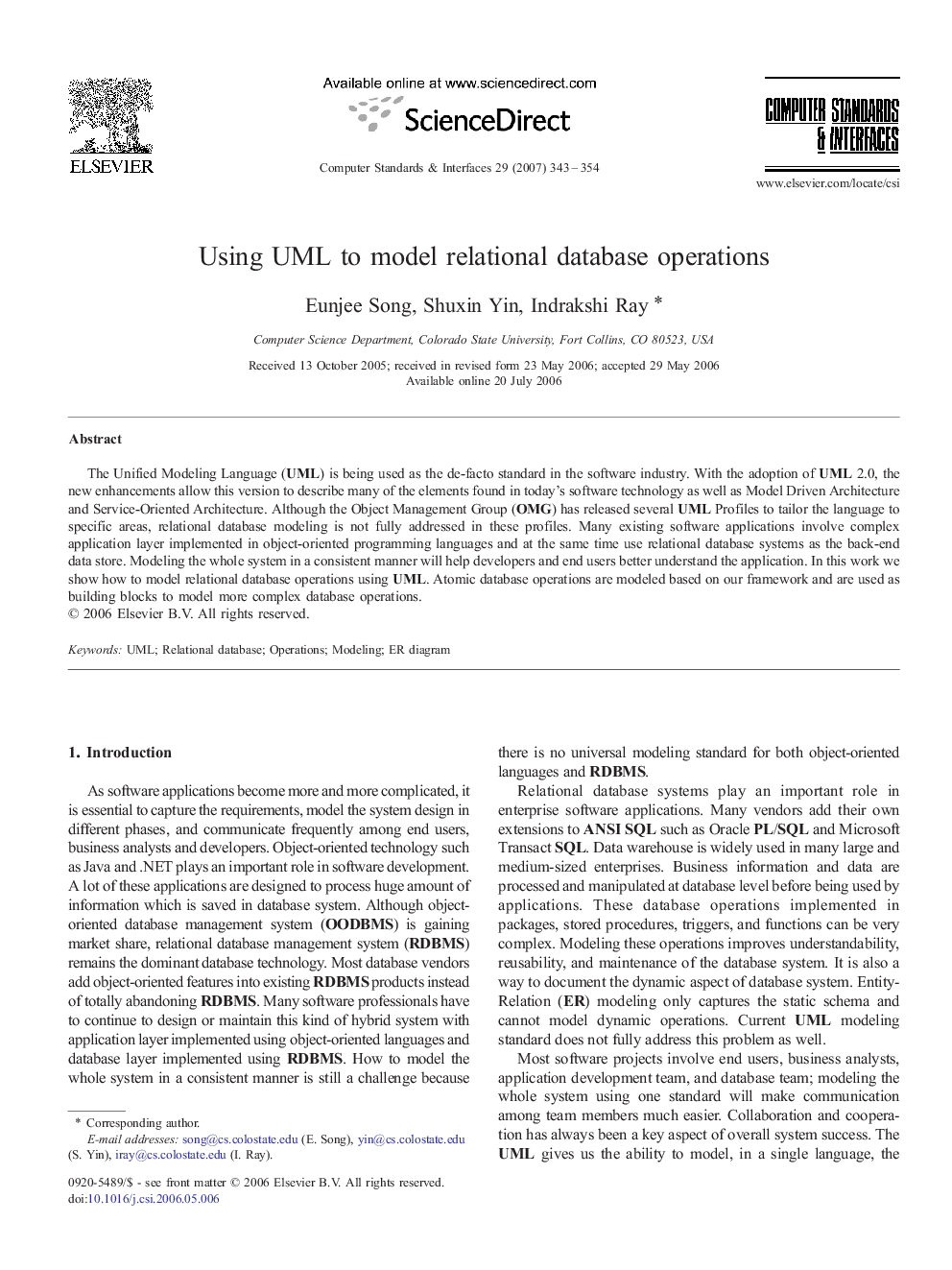 Using UML to model relational database operations