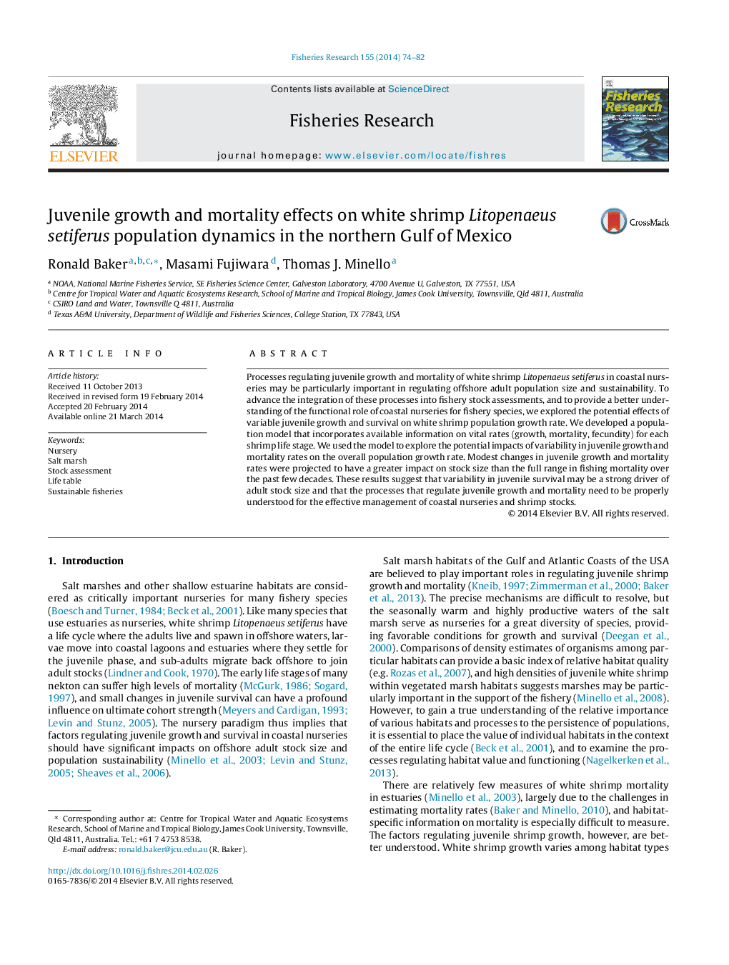 Juvenile growth and mortality effects on white shrimp Litopenaeus setiferus population dynamics in the northern Gulf of Mexico