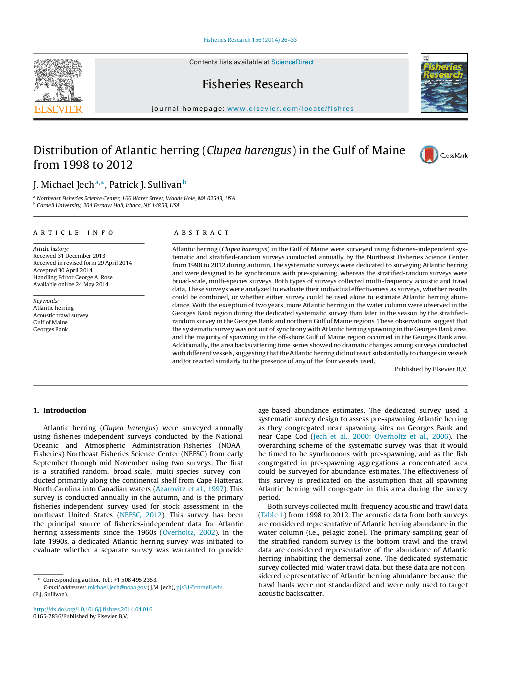 Distribution of Atlantic herring (Clupea harengus) in the Gulf of Maine from 1998 to 2012