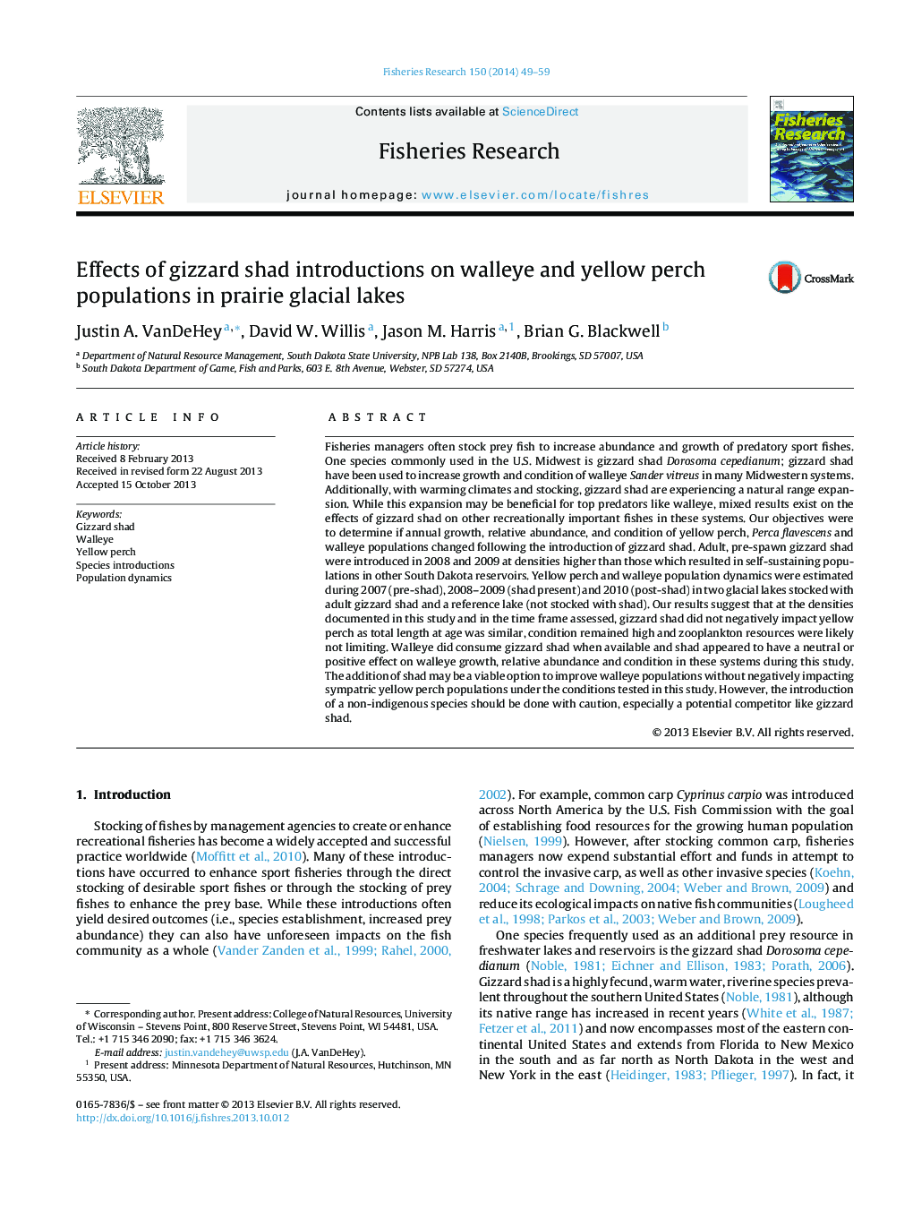 Effects of gizzard shad introductions on walleye and yellow perch populations in prairie glacial lakes