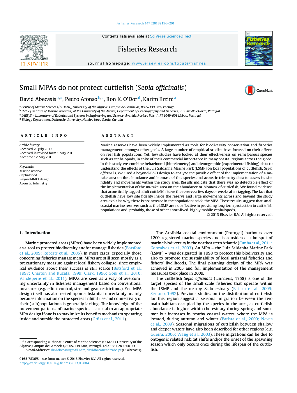 Small MPAs do not protect cuttlefish (Sepia officinalis)