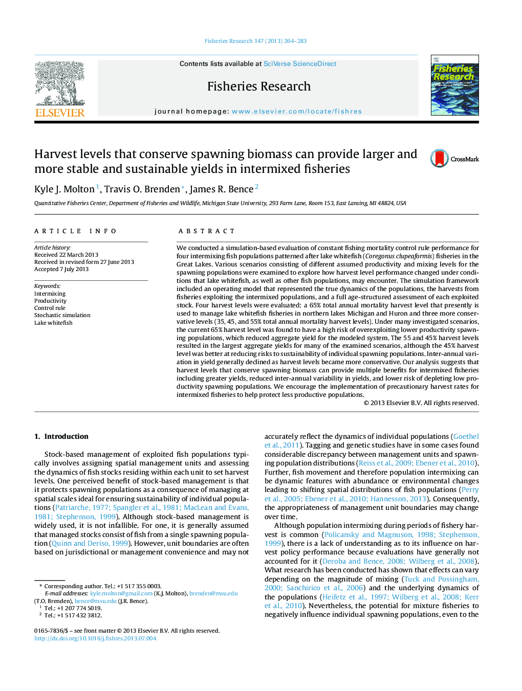 Harvest levels that conserve spawning biomass can provide larger and more stable and sustainable yields in intermixed fisheries