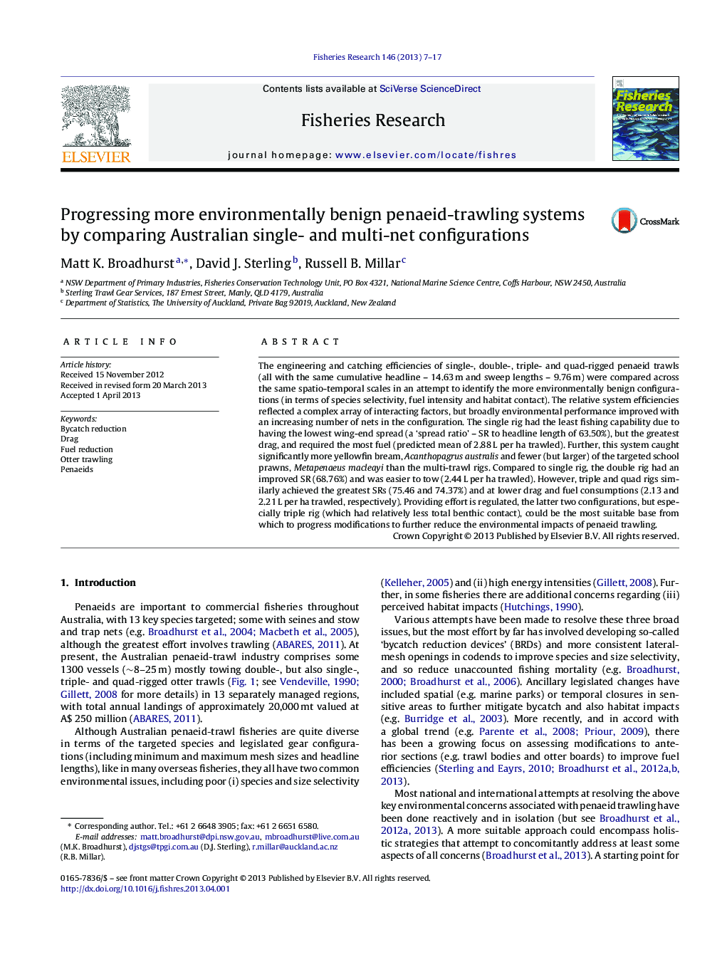 Progressing more environmentally benign penaeid-trawling systems by comparing Australian single- and multi-net configurations