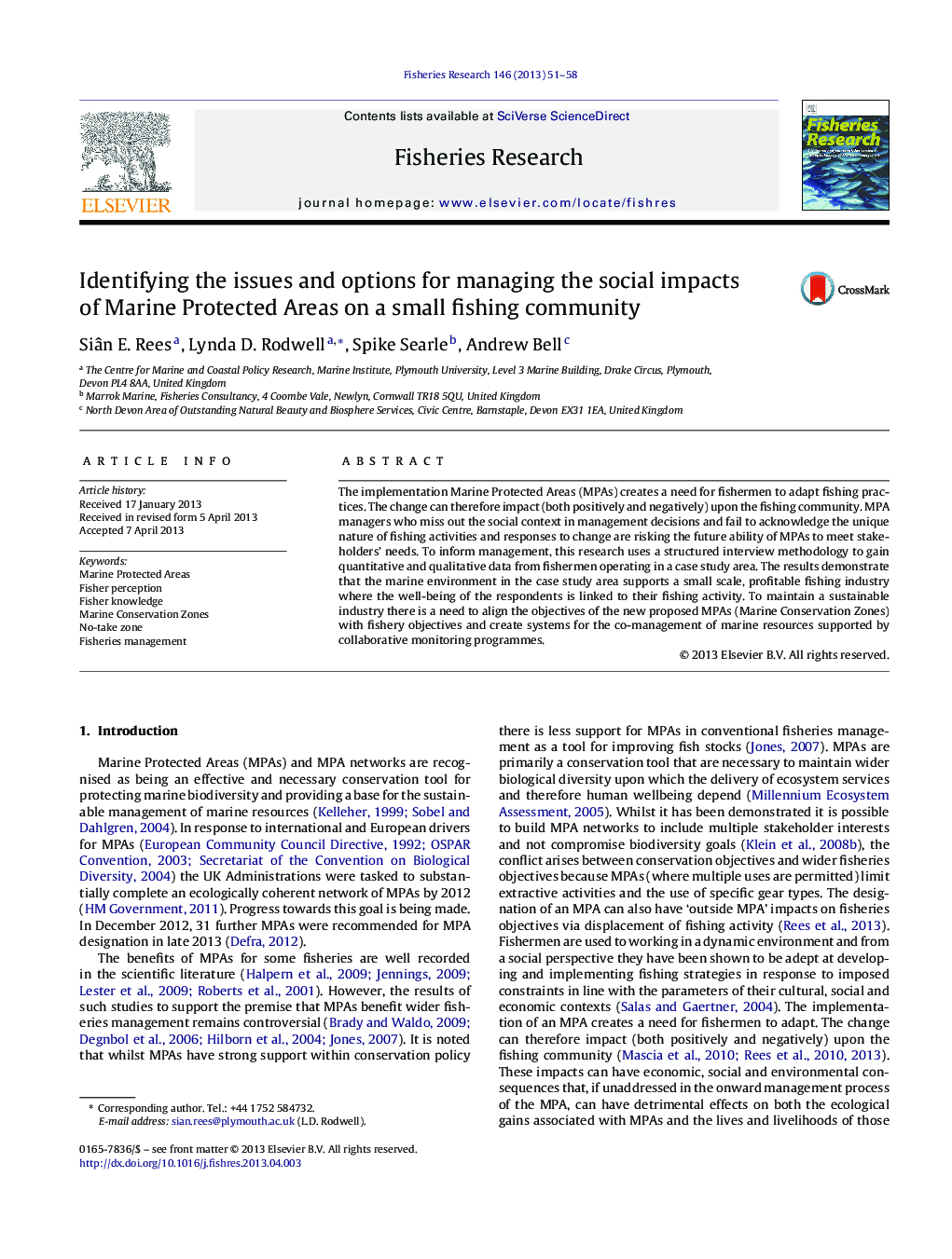 Identifying the issues and options for managing the social impacts of Marine Protected Areas on a small fishing community