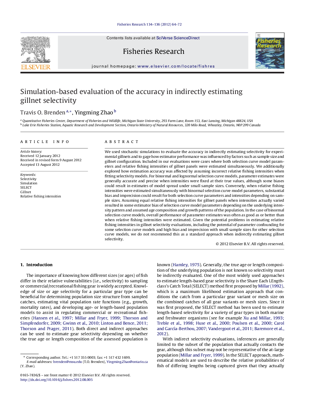 Simulation-based evaluation of the accuracy in indirectly estimating gillnet selectivity