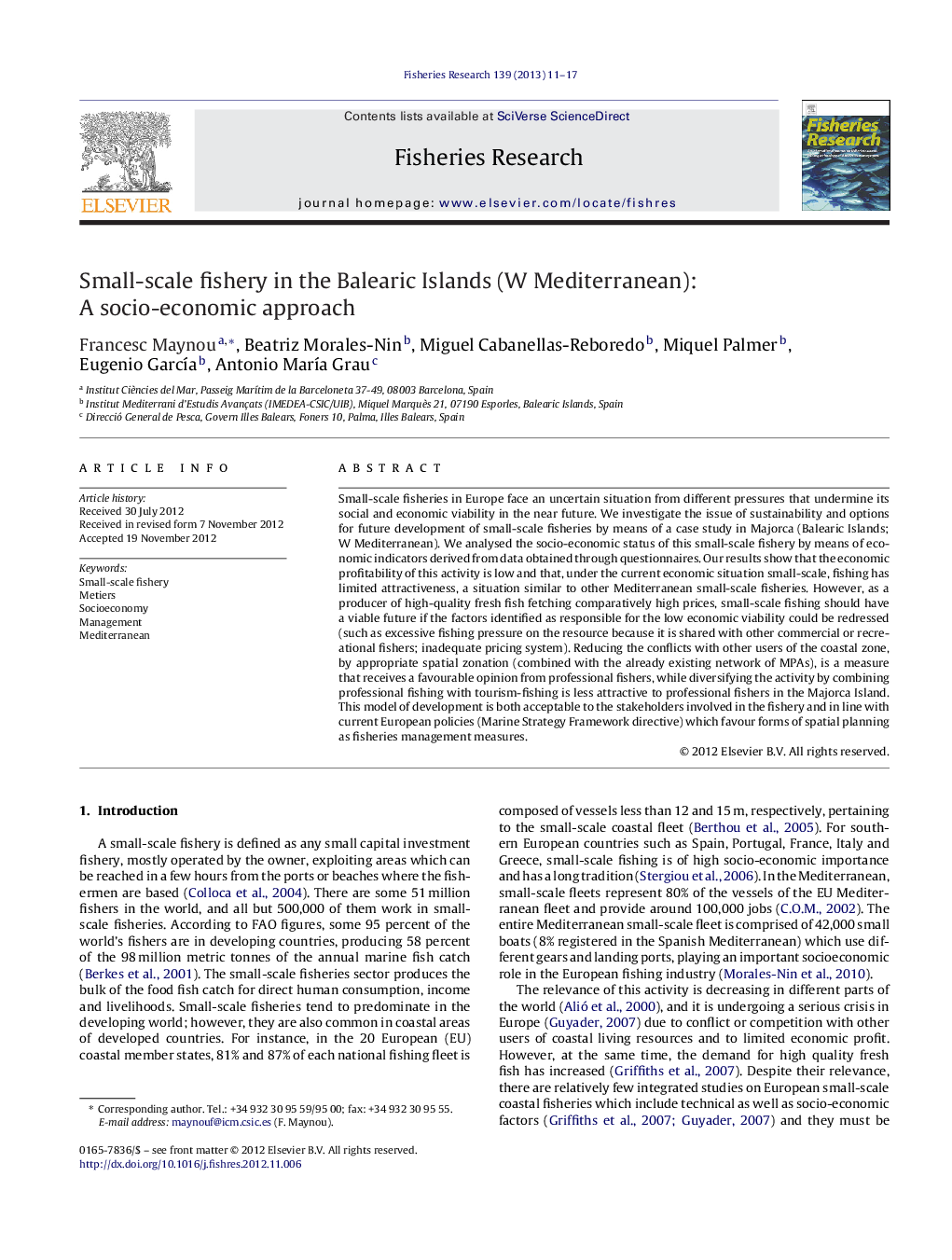 Small-scale fishery in the Balearic Islands (W Mediterranean): A socio-economic approach