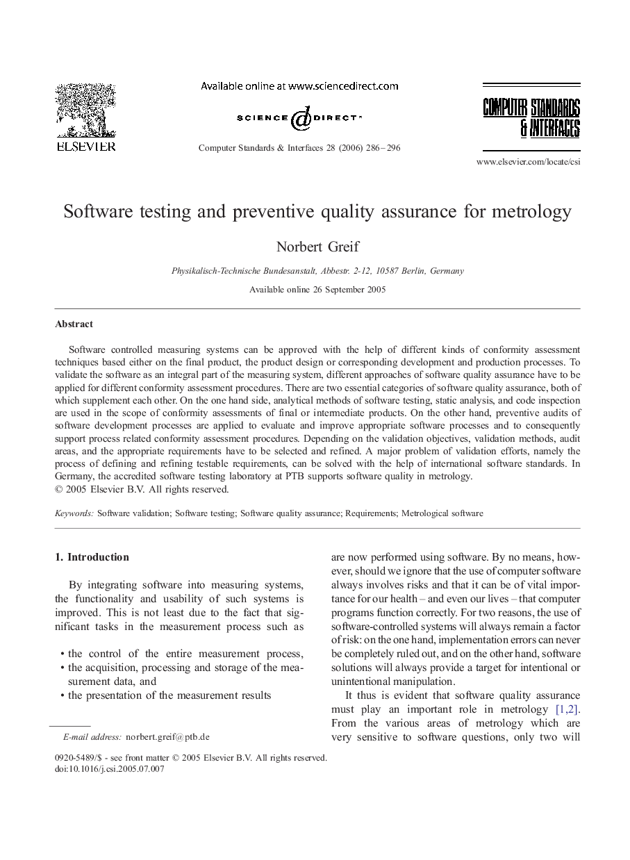 Software testing and preventive quality assurance for metrology