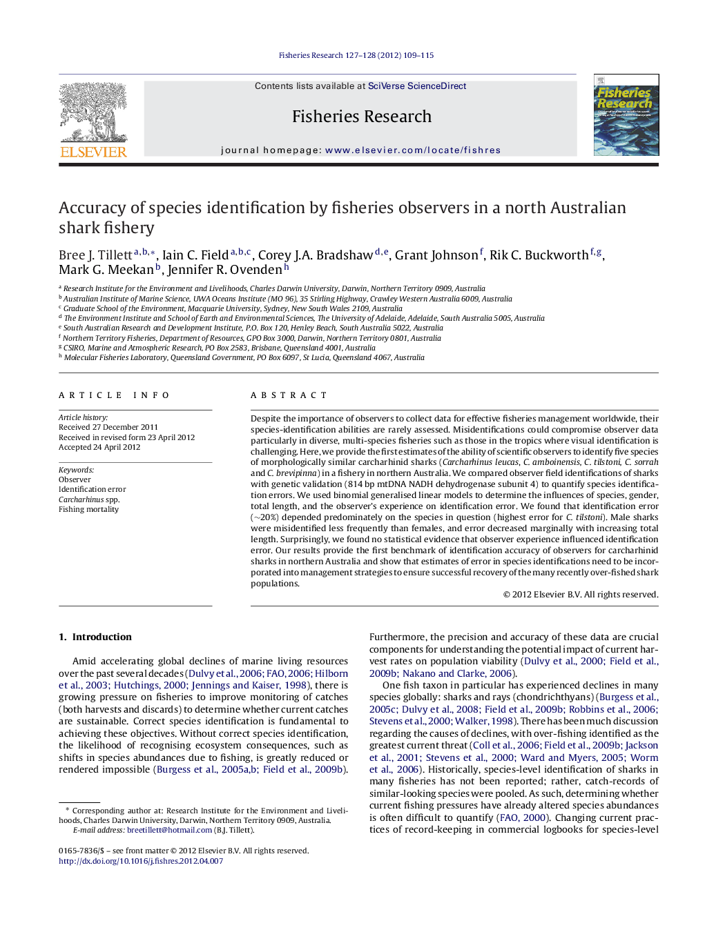 Accuracy of species identification by fisheries observers in a north Australian shark fishery