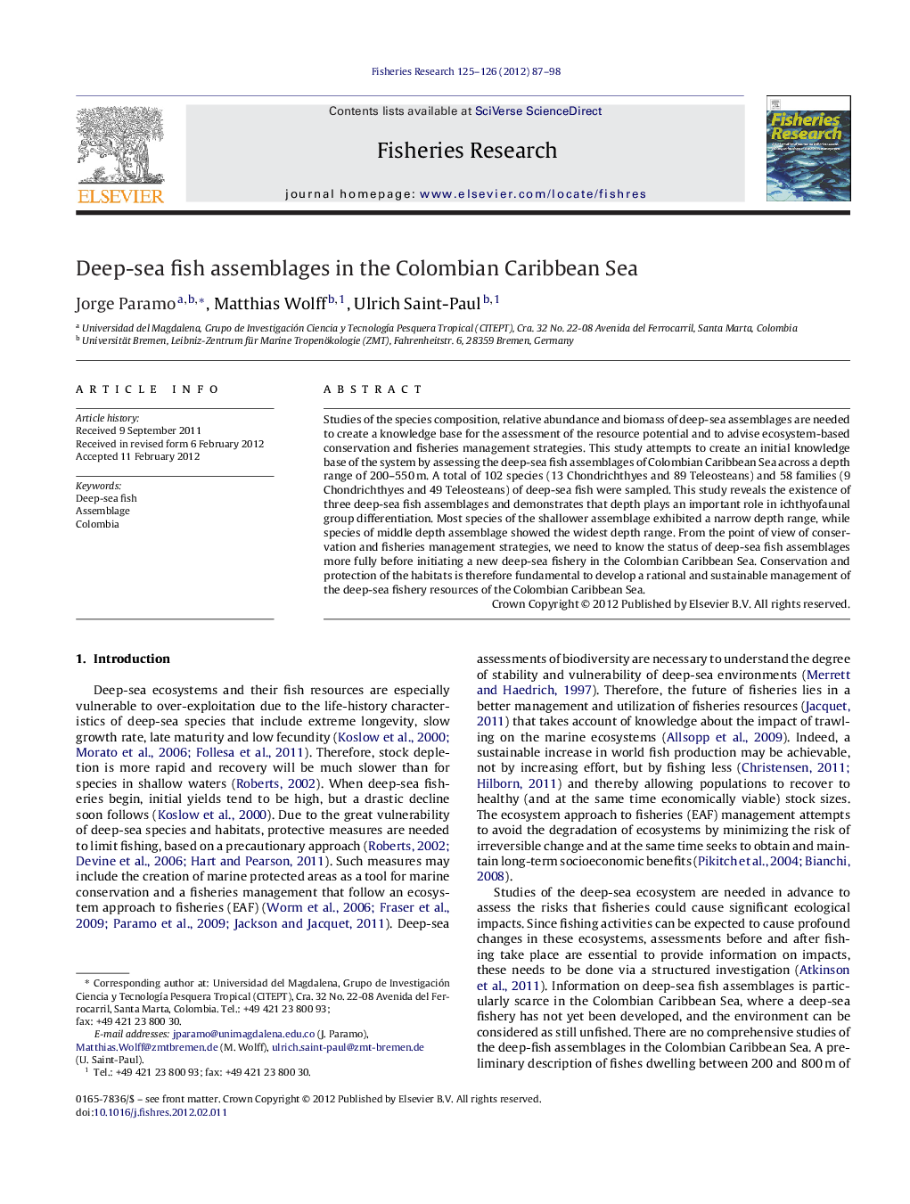 Deep-sea fish assemblages in the Colombian Caribbean Sea