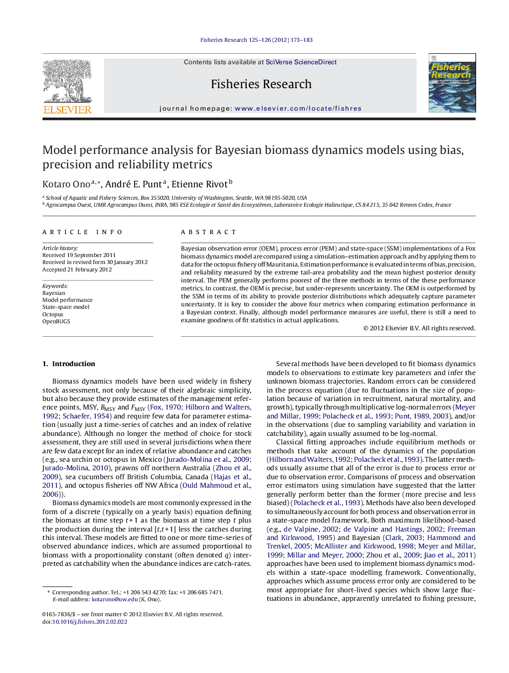 Model performance analysis for Bayesian biomass dynamics models using bias, precision and reliability metrics