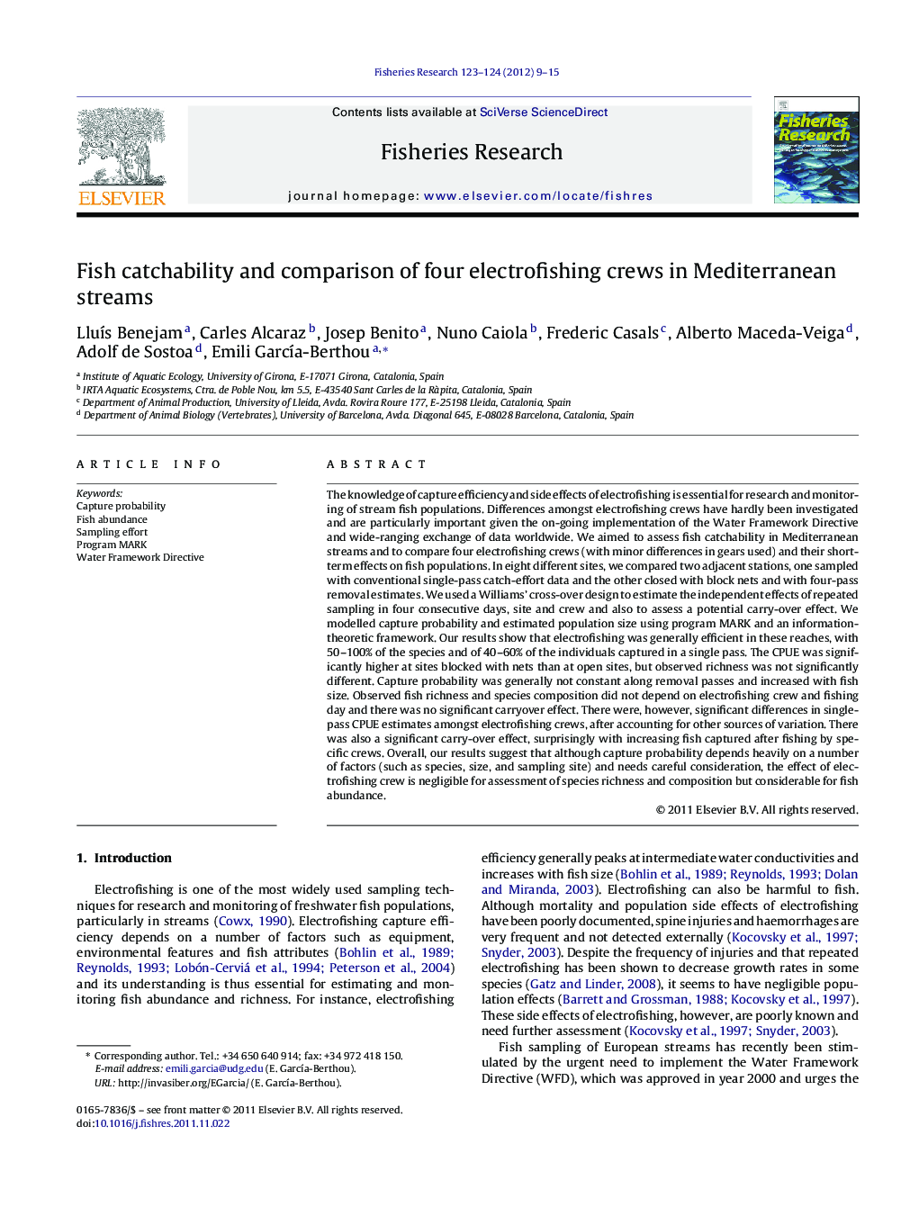 Fish catchability and comparison of four electrofishing crews in Mediterranean streams