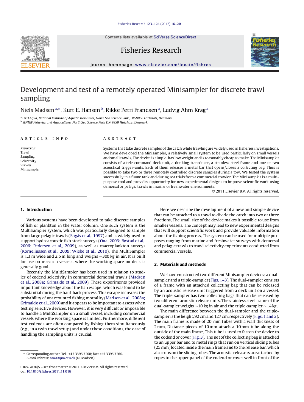 Development and test of a remotely operated Minisampler for discrete trawl sampling