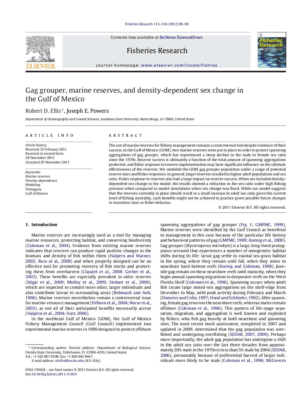 Gag grouper, marine reserves, and density-dependent sex change in the Gulf of Mexico