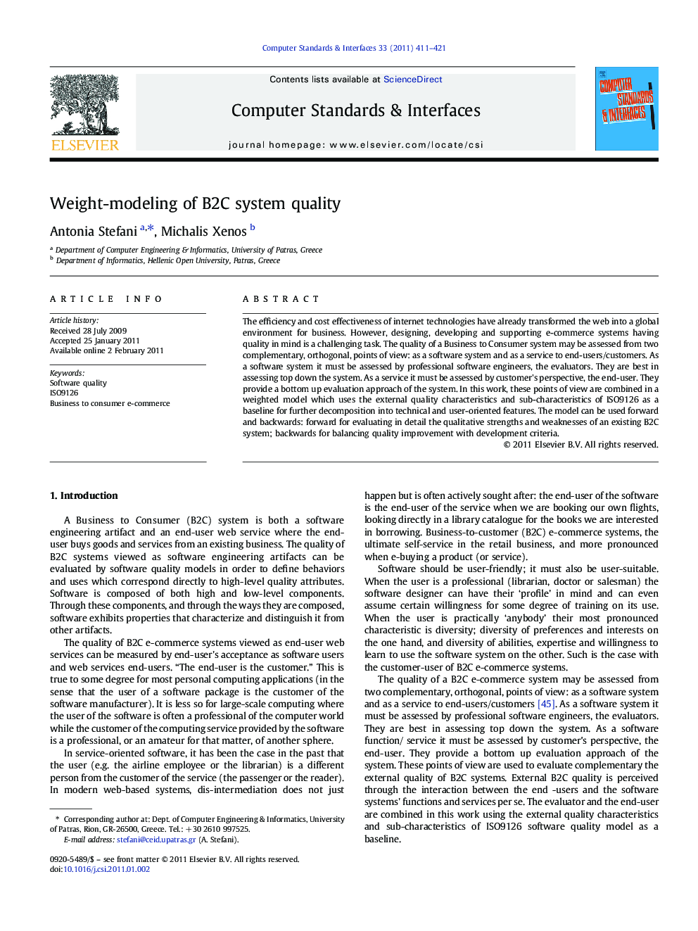 Weight-modeling of B2C system quality