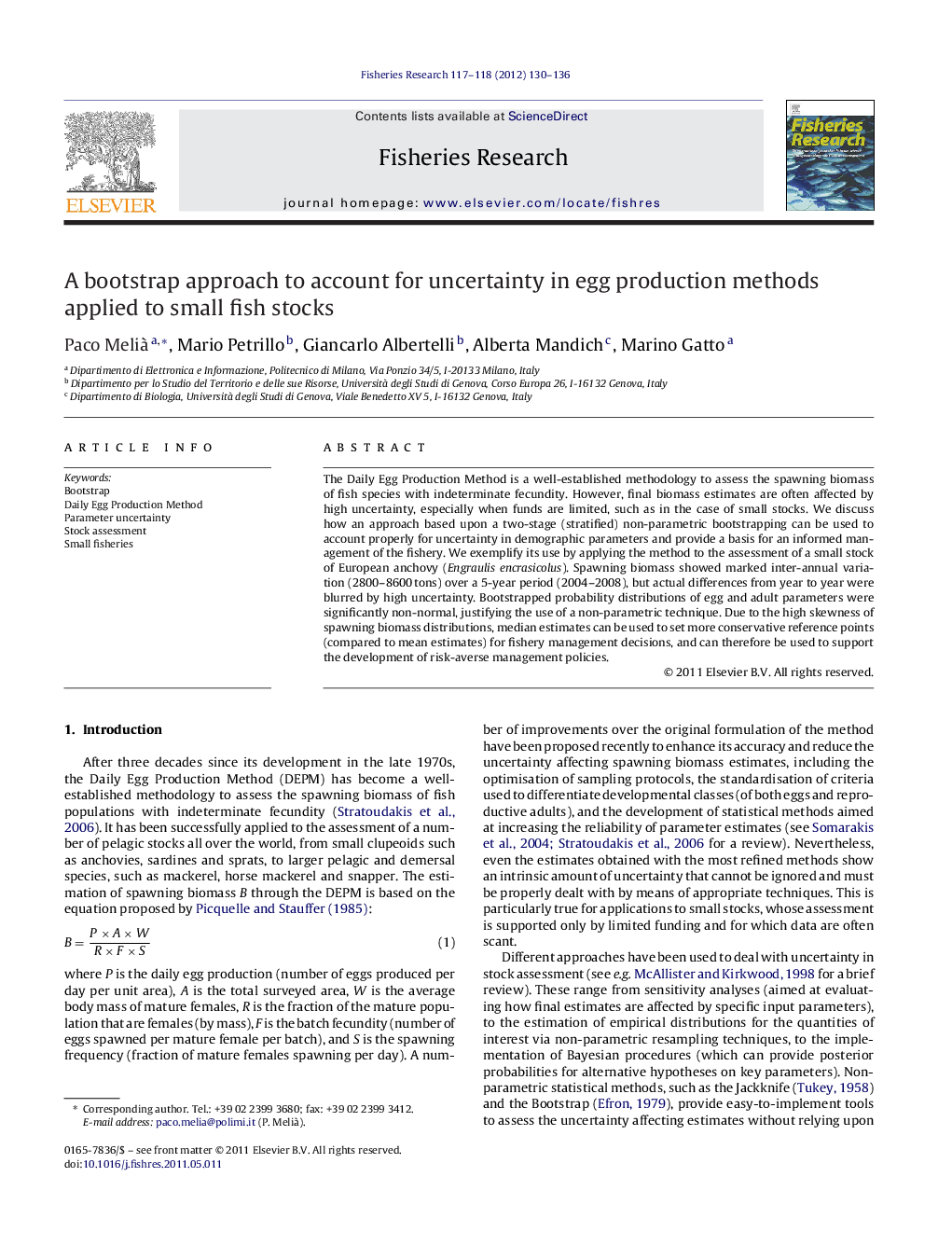 A bootstrap approach to account for uncertainty in egg production methods applied to small fish stocks