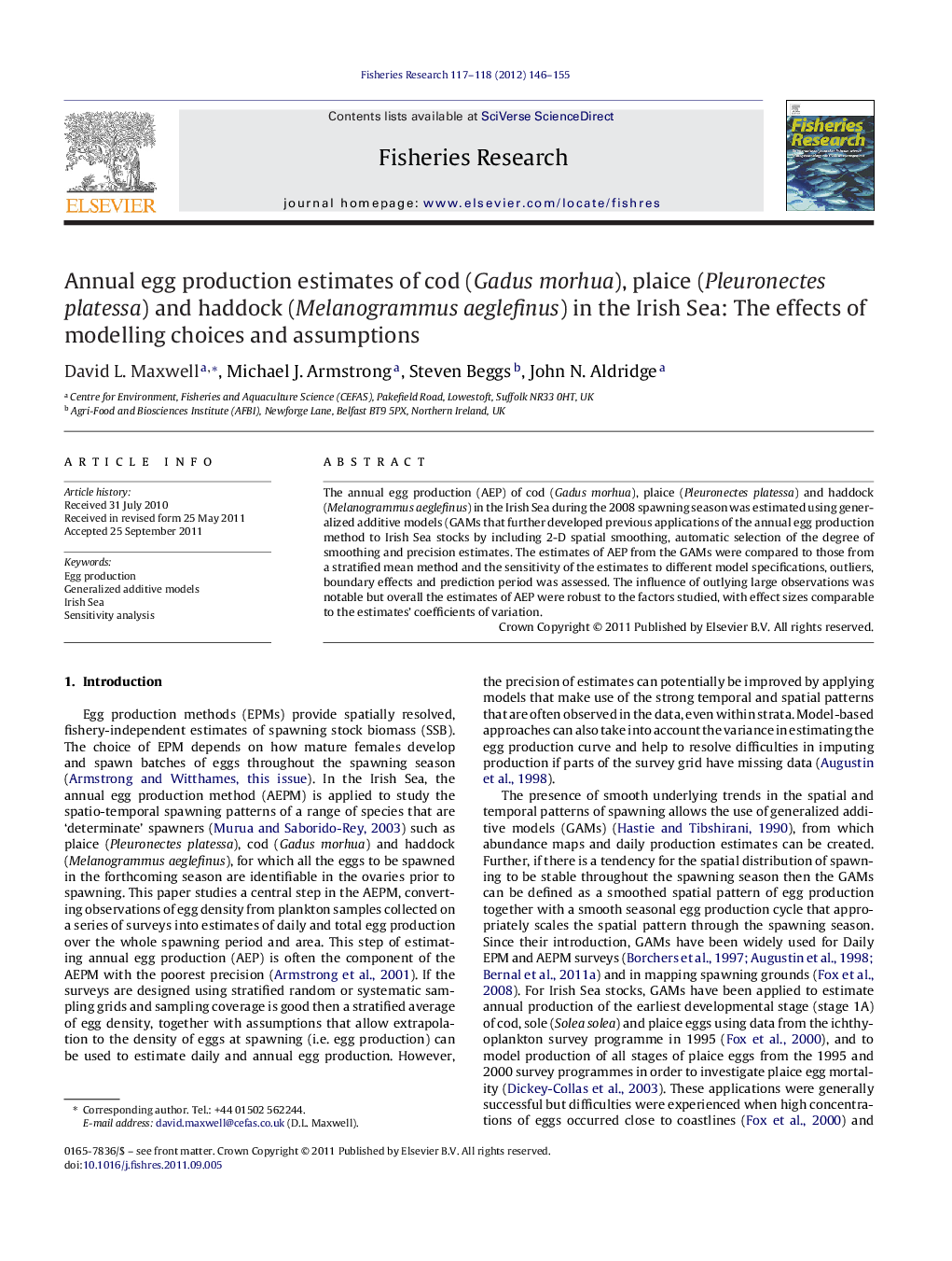 Annual egg production estimates of cod (Gadus morhua), plaice (Pleuronectes platessa) and haddock (Melanogrammus aeglefinus) in the Irish Sea: The effects of modelling choices and assumptions