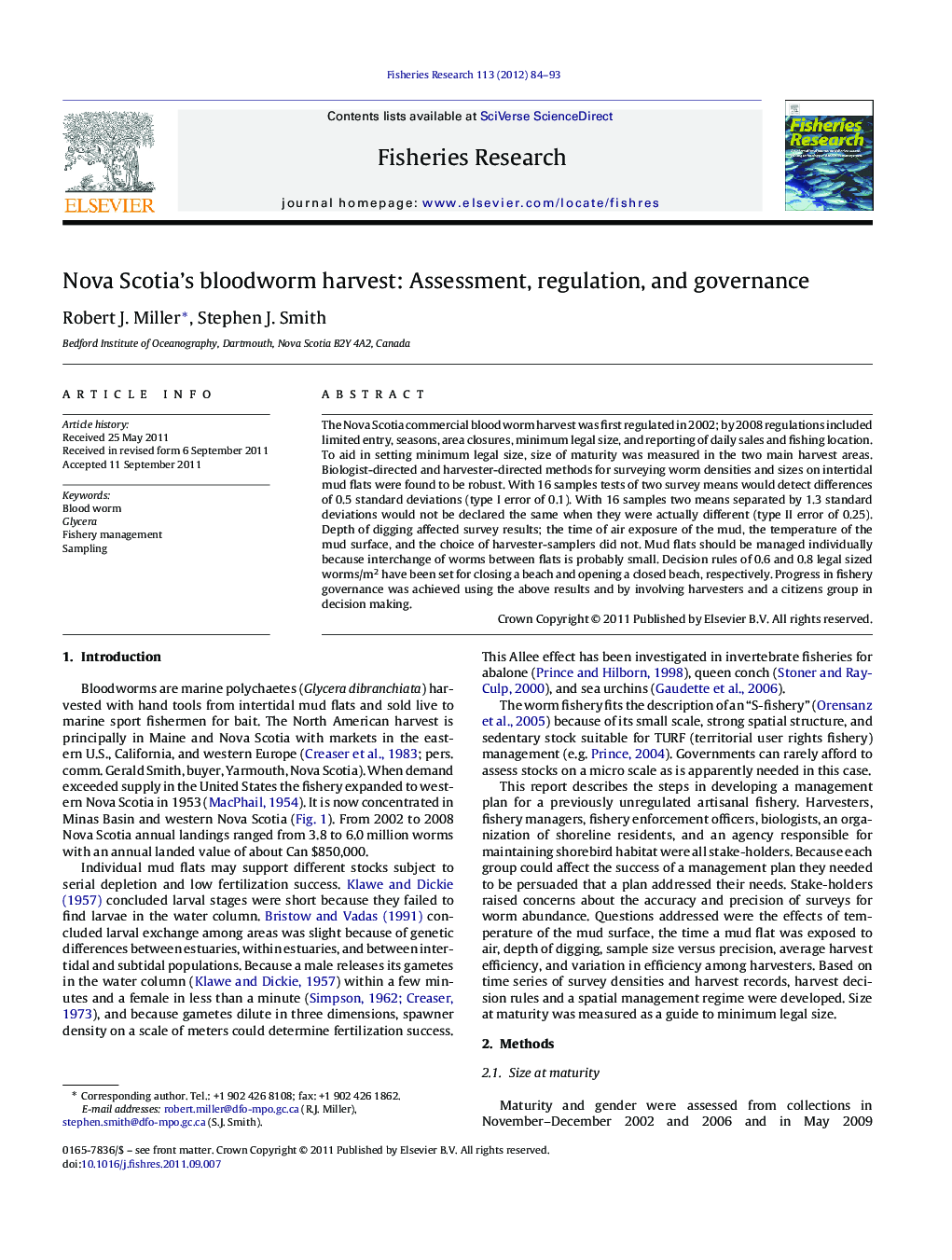 Nova Scotia's bloodworm harvest: Assessment, regulation, and governance