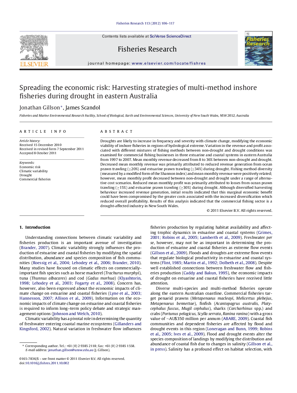 Spreading the economic risk: Harvesting strategies of multi-method inshore fisheries during drought in eastern Australia