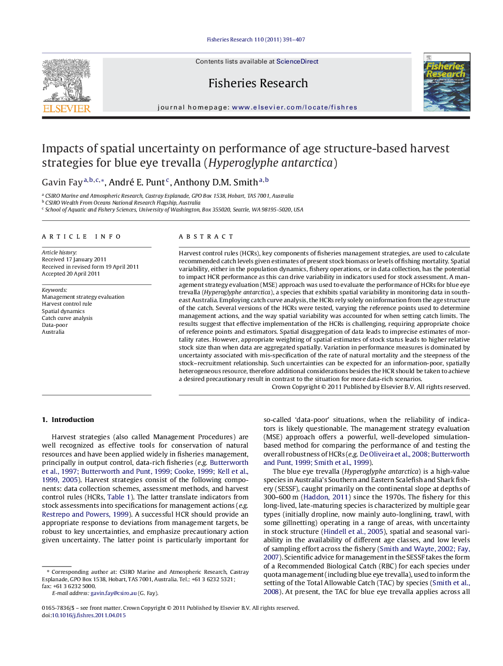 Impacts of spatial uncertainty on performance of age structure-based harvest strategies for blue eye trevalla (Hyperoglyphe antarctica)