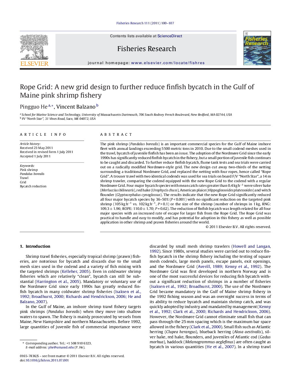 Rope Grid: A new grid design to further reduce finfish bycatch in the Gulf of Maine pink shrimp fishery