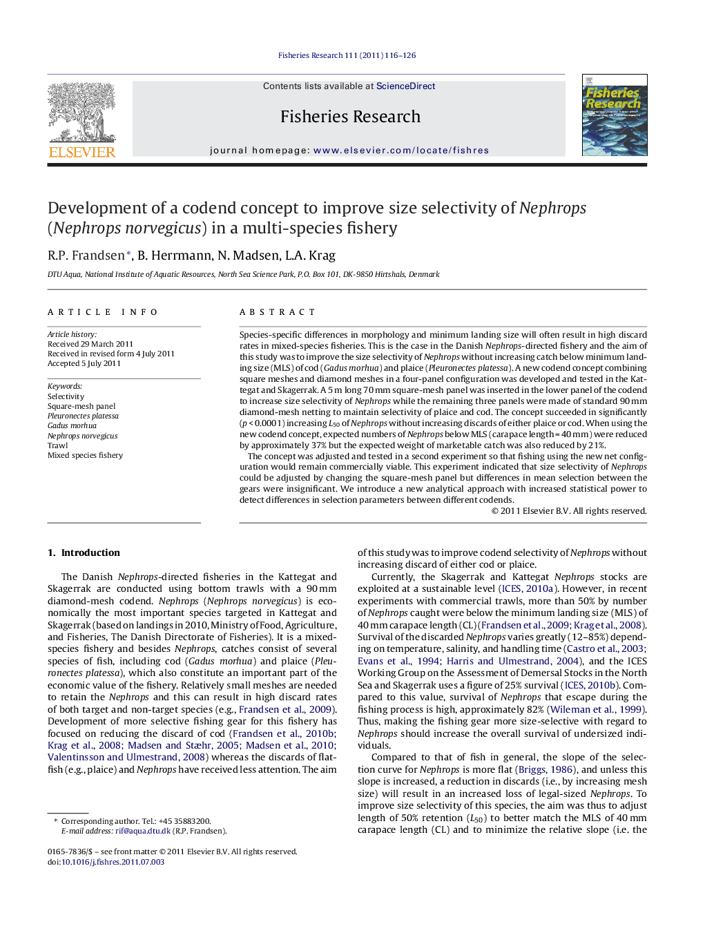 Development of a codend concept to improve size selectivity of Nephrops (Nephrops norvegicus) in a multi-species fishery