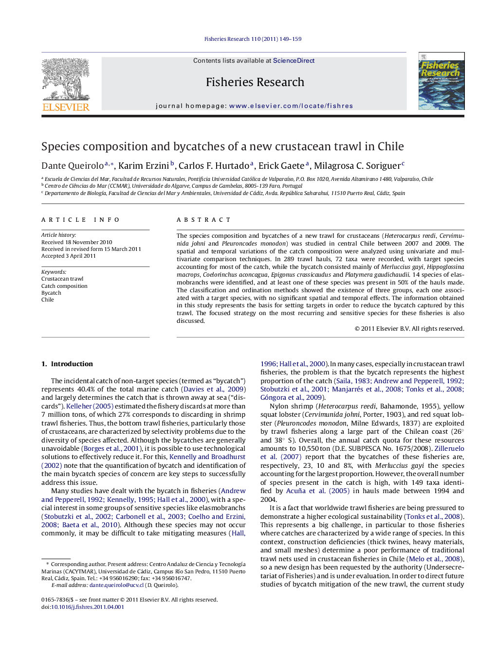 Species composition and bycatches of a new crustacean trawl in Chile