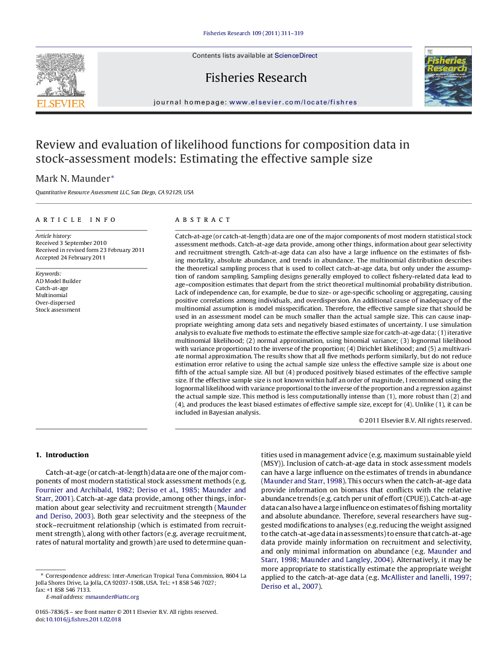 Review and evaluation of likelihood functions for composition data in stock-assessment models: Estimating the effective sample size