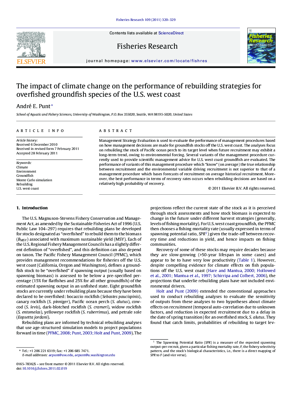 The impact of climate change on the performance of rebuilding strategies for overfished groundfish species of the U.S. west coast